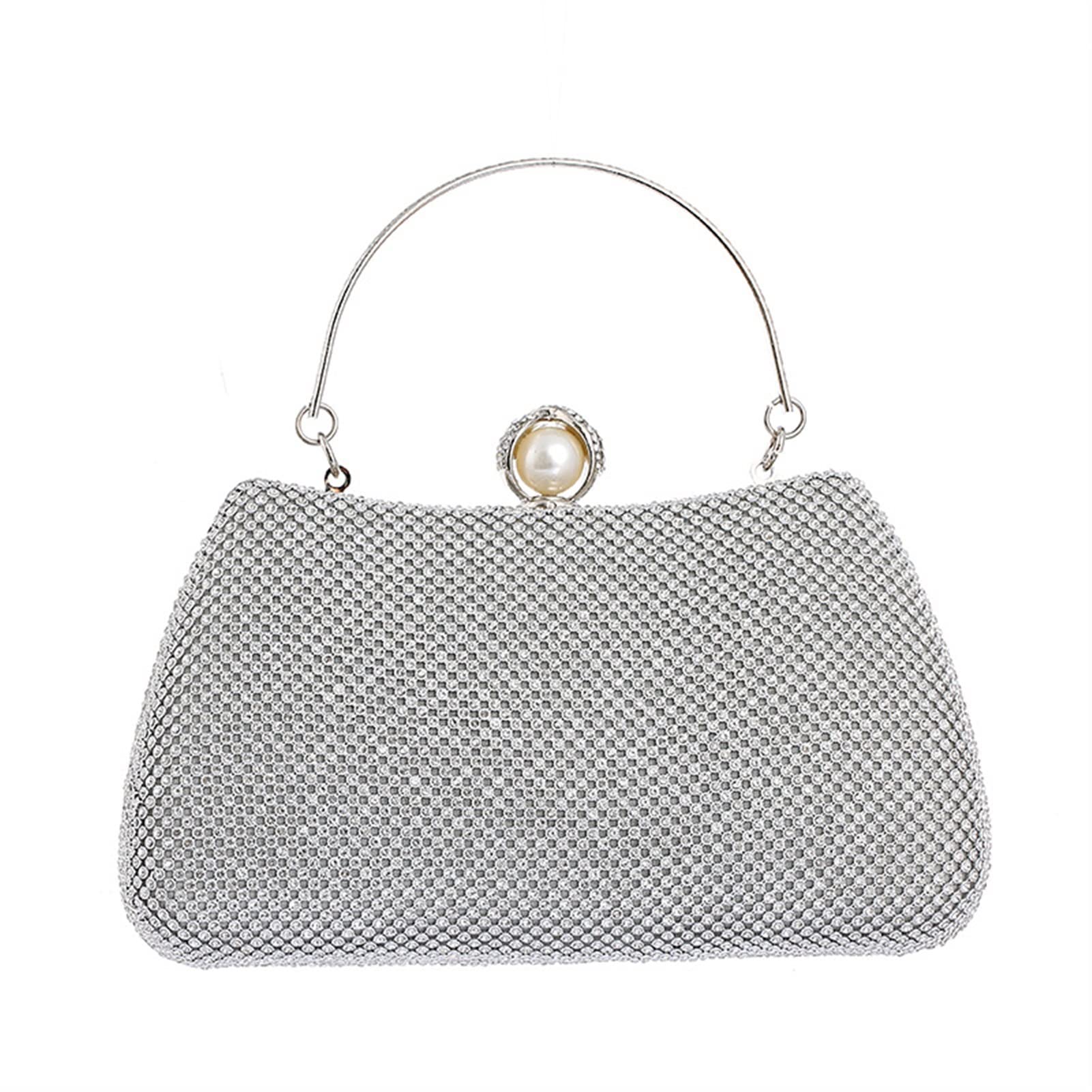 ラインストーンパールハンドルバッグ　パーティーバッグ　シルバー Amazon.co.jp: パーティ ラインストーン女性イブニングバッグ